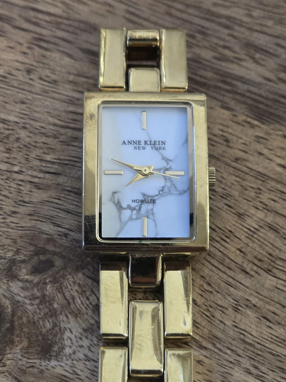 Anne Klein Gold-Tone Howlite Rectangular Bracelet Watch
